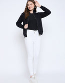 Madame Solid Black Elasticized Waist Gold Zipped Sweatshirt