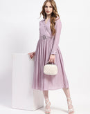 Madame Pleated Cotton Blend Mauve Shirt Dress