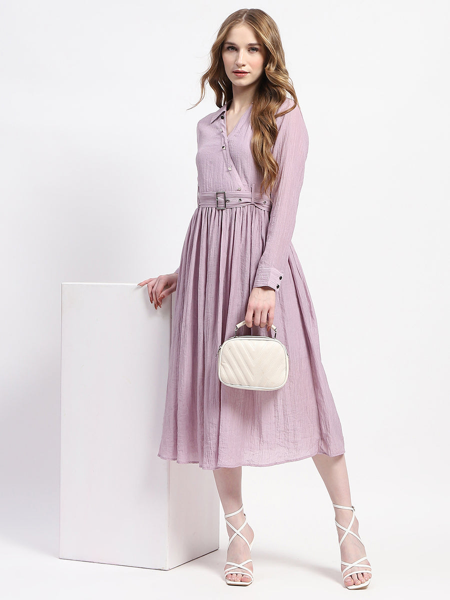 Madame Pleated Cotton Blend Mauve Shirt Dress