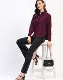 Madame Frayed Detailing Cuff Sleeve Plum Shirt