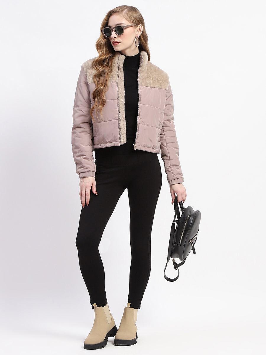 Madame Beige High Neck Quilted Puffer Jacket