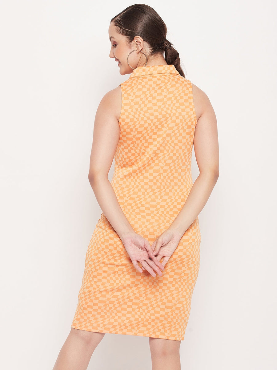 Madame Orange Check Print Polo Dress