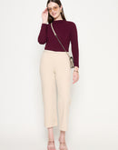 Madame Slash Pocketed Straight Fit Belted Solid Ivory Trousers