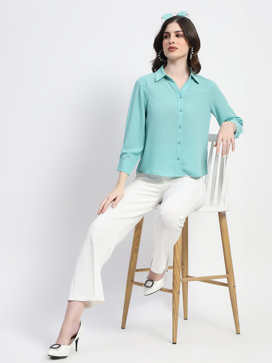 Madame Button-Down Collared Jade Green Shirt