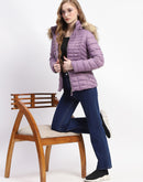 Madame Faux Fur Trimmed Hood Quilted Mauve Puffer Jacket