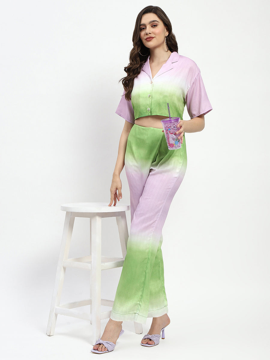 Madame Ombre Effect Green And Lavender Co-Ord Set