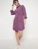 Madame Buttoned Plum Cotton Shirt Dress