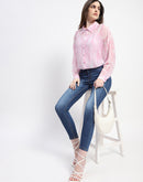 Madame Semi Sheer Abstract Print Baby Pink Shirt