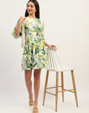 Madame Tier Print Fit And Flare Cotton Lime Mini Dress