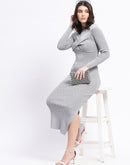 Madame Twisted Detailing Ribbed Bodycon Grey Dress