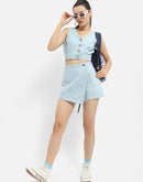 Madame V-Neck Light Blue Denim Crop Top