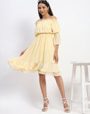 Madame Gathered Waist Off Shoulder Yellow Dress