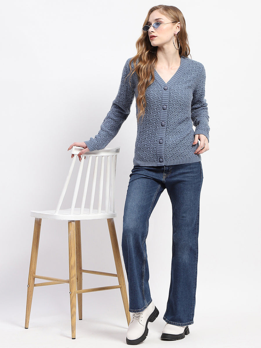 Madame Blue Cable Knit Button-Up Cardigan