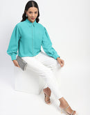 Madame Embellished Cuffed Sleeve Green Shirt