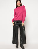 Madame Knitted Self-Textured Hot Pink Sweatshirt