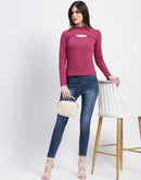 Madame Chest Cutout Plum Ribbed Cotton Top