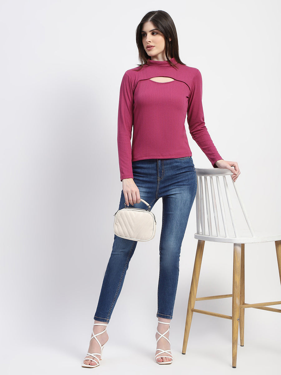 Madame Chest Cutout Plum Ribbed Cotton Top