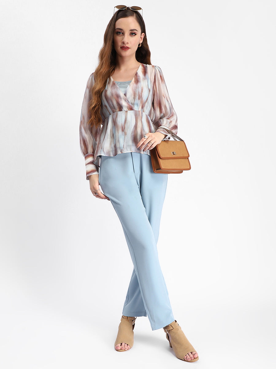 Madame Sky Blue Tapered Fit Trousers