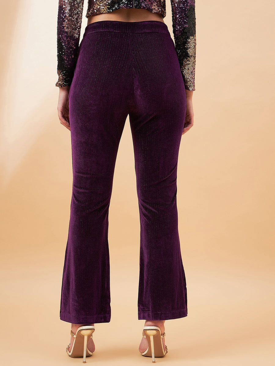 Madame Purple Flared Velvet Trousers