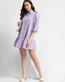 Madame Lilac Flared Hem Schiffli Mini Dress