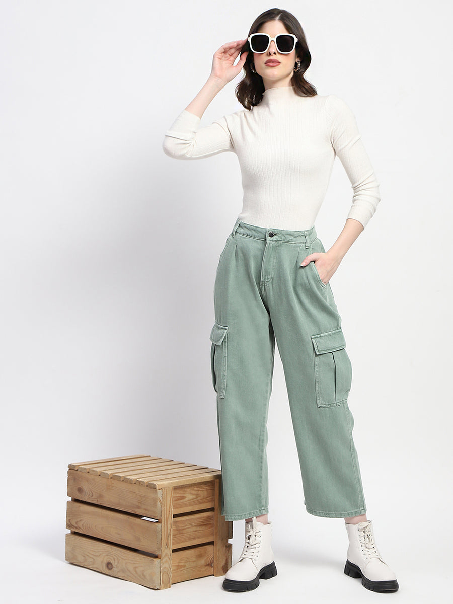 Madame Wide Legged Functional Green Cargo Pants