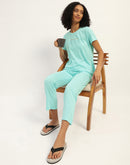 mSECRET Printed Aqua Cotton Blend Nightsuit Set