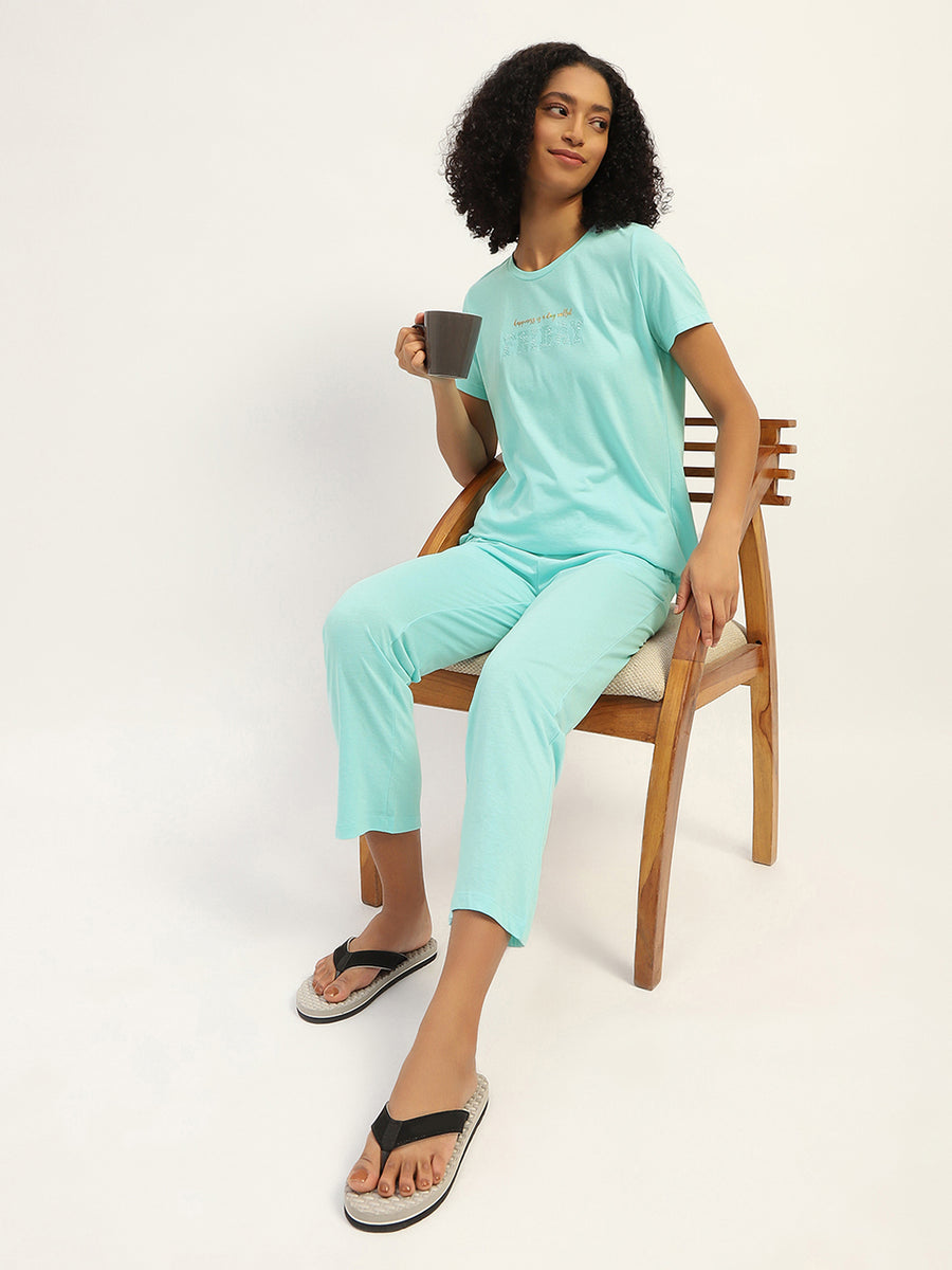 mSECRET Printed Aqua Cotton Blend Nightsuit Set