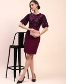 Camla Barcelona Sequin Embellished Plum Sheath Dress