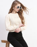 Madame Crochet Knit Beige Cotton Top