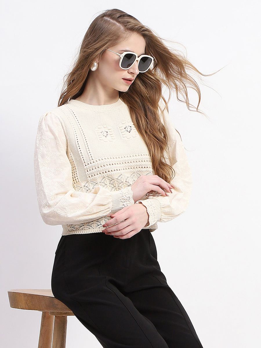 Madame Crochet Knit Beige Cotton Top