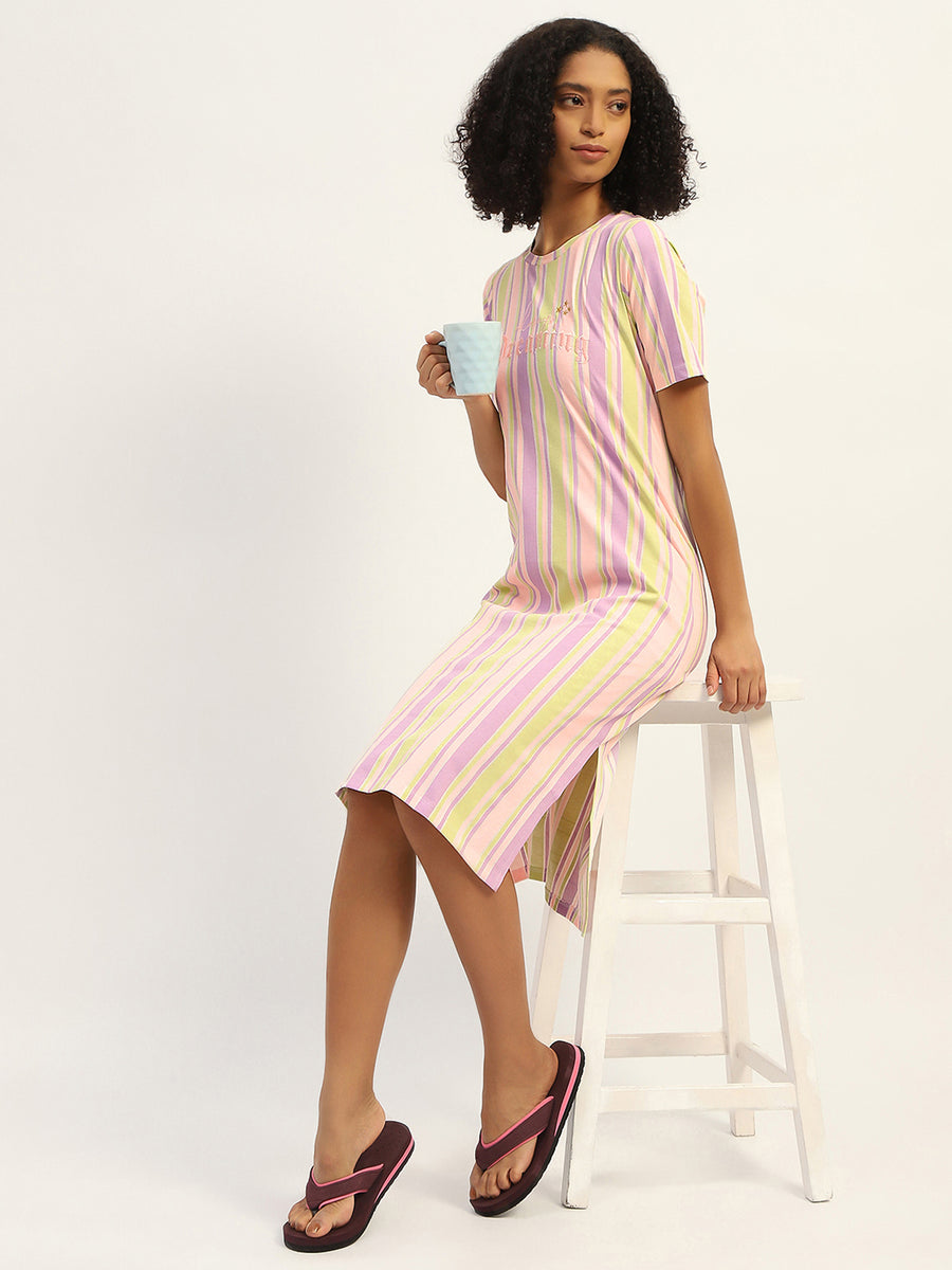 mSECRET Striped Pink Cotton Night Dress