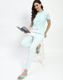 mSECRET Shimmery Embossed Printed Aqua Nightsuit Set