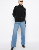 Madame Embellished Turtleneck Black Sweater