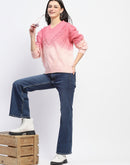 Madame Ombre Print Textured V Neck Pink Sweater