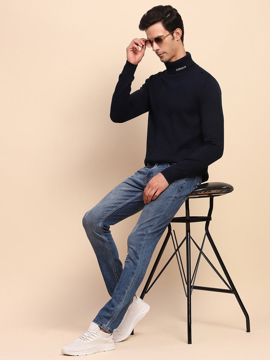 Camla Barcelona Cable Knit Turtleneck Navy Sweater