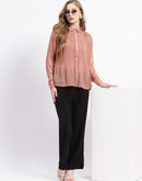 Madame Shimmer Pleated Hem Sheer Peach Shirt