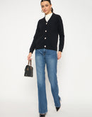 Madame V Neck Solid Black Cardigan