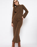 Madame Top and Bottoms Printed Brown Co-ord Set