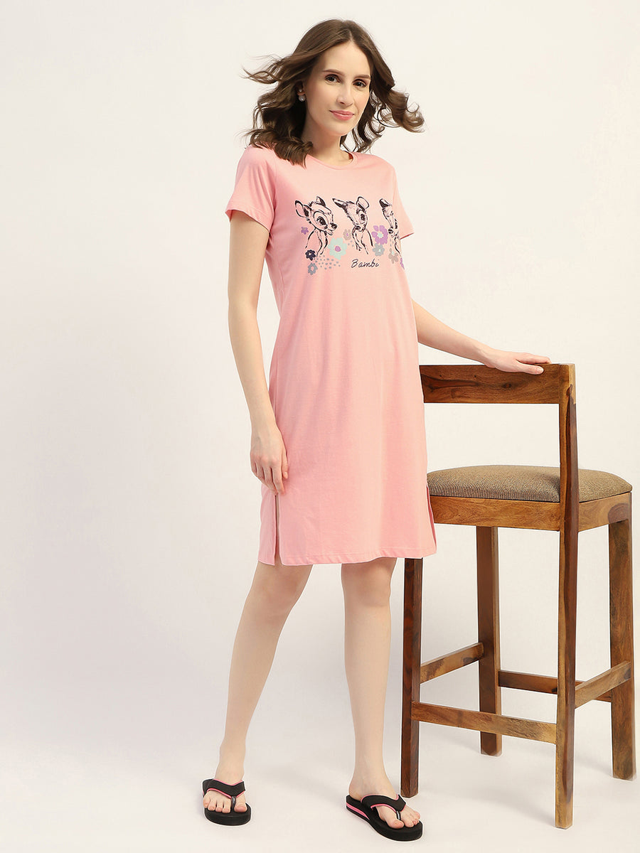 mSECRET Printed Peach Cotton Night Dress