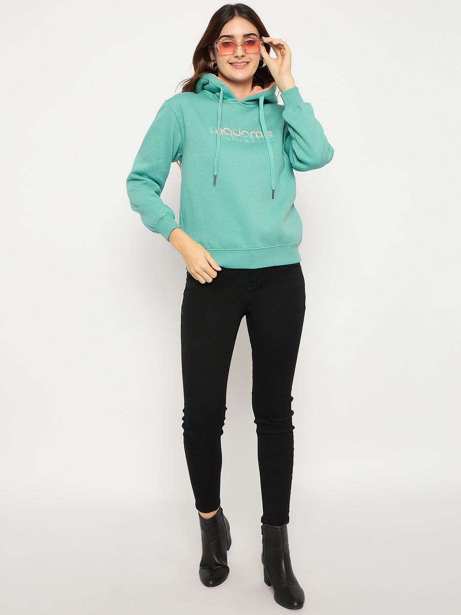 Madame Branding Print And Handwork Seafoam Hooded Sweatshirt