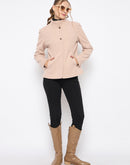 Madame Textured High Neck Beige Short Coat