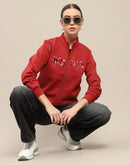 Madame Fleece Placement Embroidered Flock Printed Zipper Sweatshirt