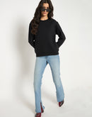 Madame Cotton Blend Solid Black Sweatshirt