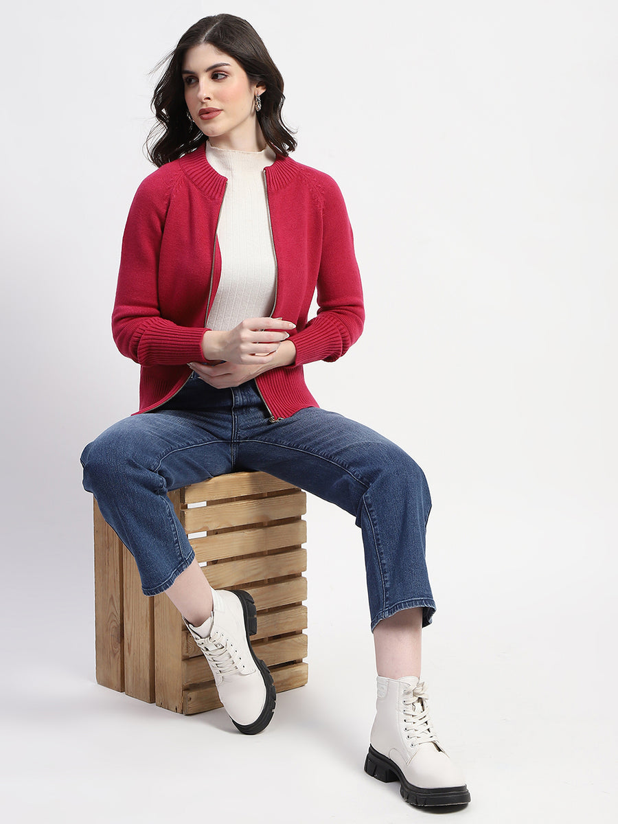 Madame Knit Fuschia Mock Neck Sweater