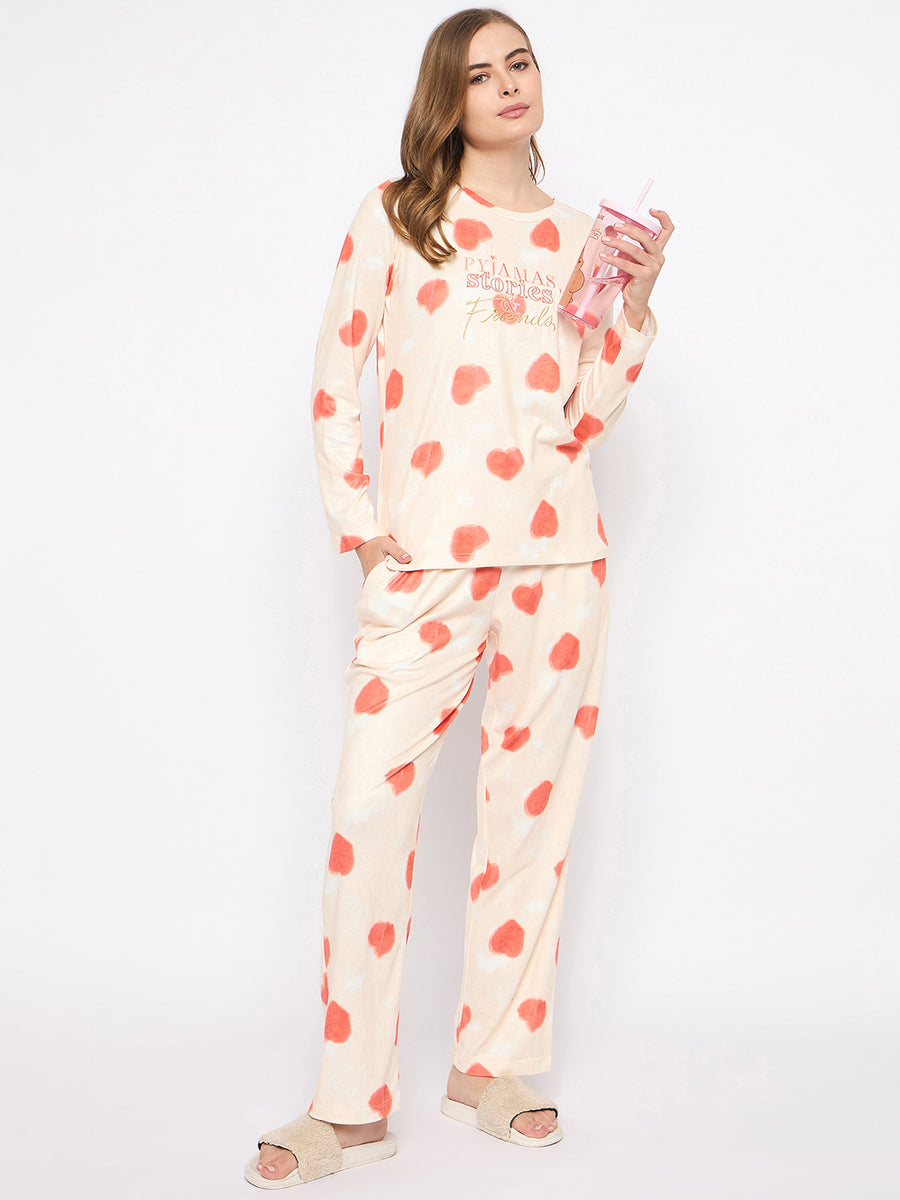 mSECRET Printed Top and Bottoms Orange Nightsuit