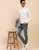 Camla Barcelona High Neck Solid White Sweater