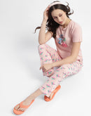 mSECRET Peach Typography Print Cotton Nightsuit Set