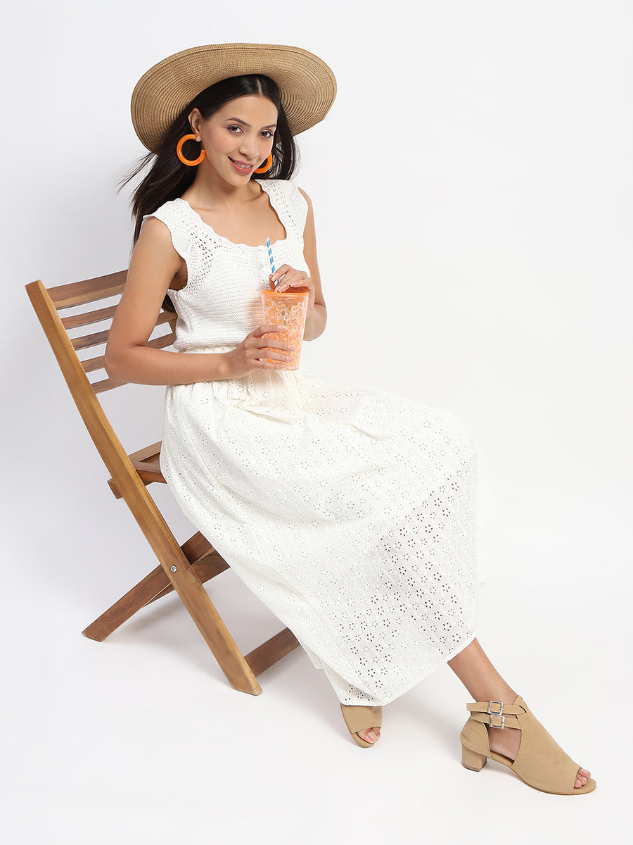 Madame Crochet Tie Wiast Beige Maxi Dress