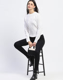 Madame Solid Full Sleeve Off White Knitted Top