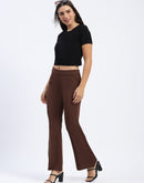 Madame Single Pleated Brown Flared Trousers